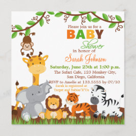 Cute Safari Oerwoud Animals Baby shower Invitation Kaart
