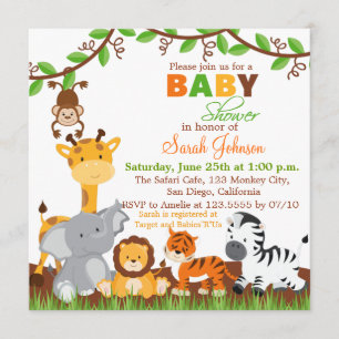 Cute Safari Oerwoud Animals Baby shower Invitation Kaart