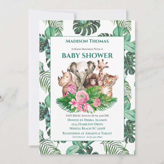 Cute Safari Oerwoud Animals Baby shower Kaart (Voorkant)