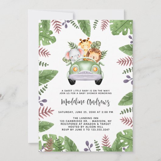 Cute Safari Oerwoud Animals Baby shower Kaart (Voorkant)