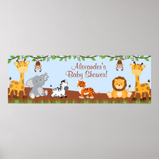 Cute Safari Oerwoud Animals Boy Baby shower Banner Poster (Voorkant)