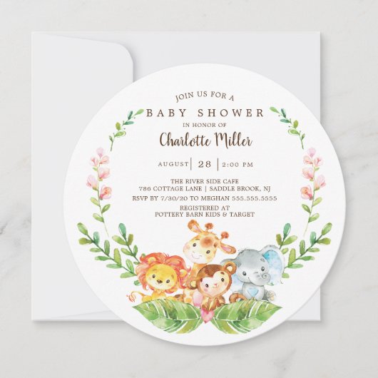 Cute Safari Oerwoud Animals Boys Baby shower Kaart (Voorkant)