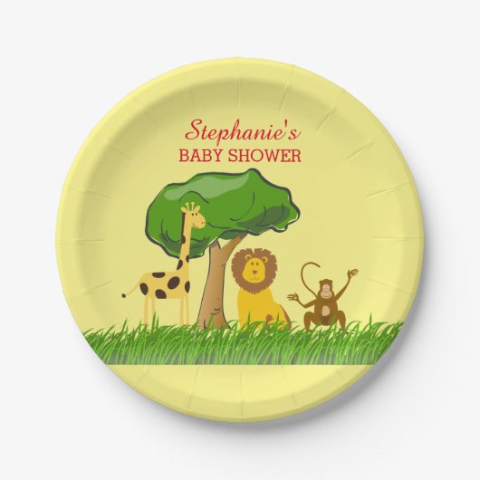 Cute Safari Oerwoud Animals Custom Baby shower Papieren Bordje (Voorkant)