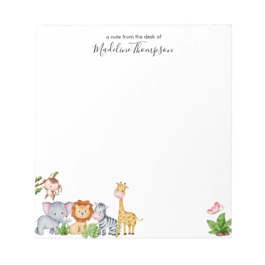 Cute Safari Oerwoud Animals Kinder Elegant Script Notitieblok (Voorkant)