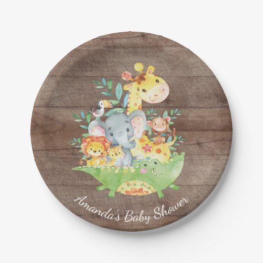 Cute Safari Oerwoud Baby shower 7" Bord (Voorkant)