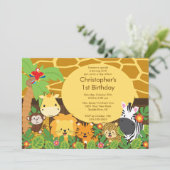 Cute Safari Oerwoud Birthday Party Invitations Kaart (Staand voorkant)