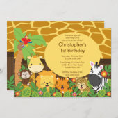 Cute Safari Oerwoud Birthday Party Invitations Kaart (Voorkant / Achterkant)