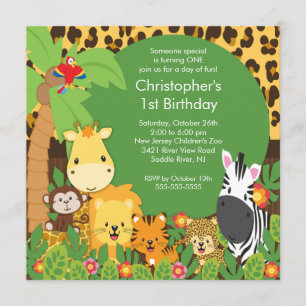 Cute Safari Oerwoud Birthday Party Invitations Kaart