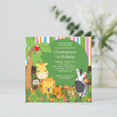 Cute Safari Oerwoud Birthday Party Invitations Kaart (Staand voorkant)