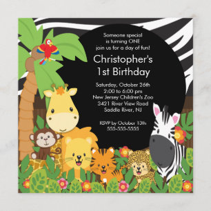 Cute Safari Oerwoud Birthday Party Invitations Kaart