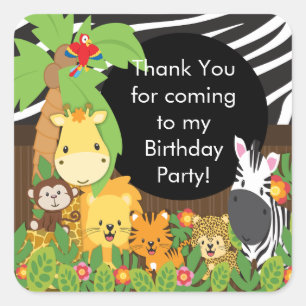 Cute Safari Oerwoud Birthday Party Vierkante Sticker