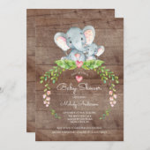 Cute Safari Oerwoud Elephant Baby shower Invitatio Kaart (Voorkant / Achterkant)