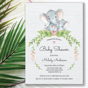 Cute Safari Oerwoud Elephant Baby shower Invitatio Kaart