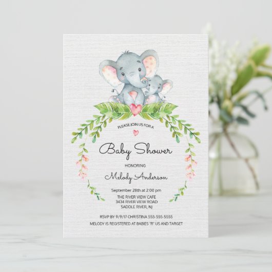 Cute Safari Oerwoud Elephant Baby shower Invitatio Kaart (Staand voorkant)