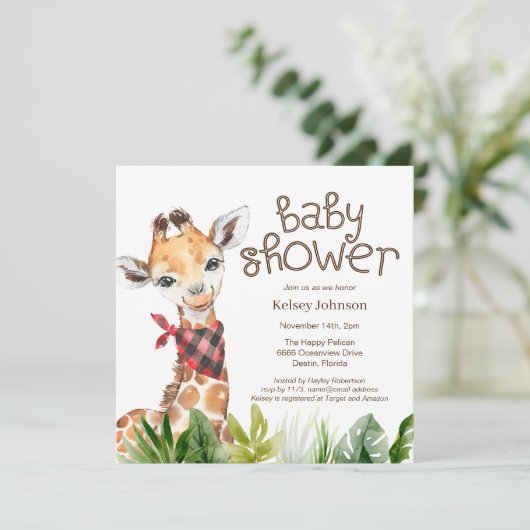 Cute Safari Oerwoud Giraffe Baby shower Kaart (Staand voorkant)