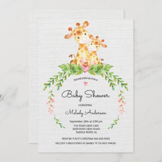 Cute Safari Oerwoud Giraffe Baby shower Kaart (Voorkant / Achterkant)