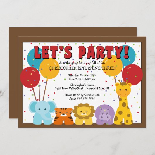 Cute Safari Oerwoud Kinderen van Birthday Kaart (Voorkant / Achterkant)