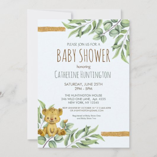 Cute Safari Oerwoud Lion Eucalyptus Baby shower Kaart (Voorkant)