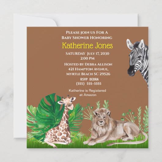 Cute Safari Oerwoud Lion Giraffe Zebra Kaart (Voorkant)