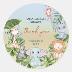 Cute Safari Oerwoud Little Animals Baby shower Inv Ronde Sticker