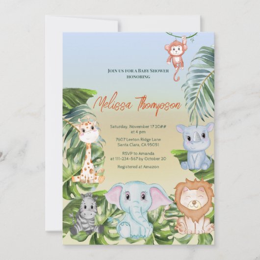 Cute Safari Oerwoud Little Animals Baby shower Kaart (Voorkant)