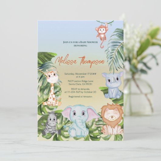 Cute Safari Oerwoud Little Animals Baby shower Kaart (Staand voorkant)