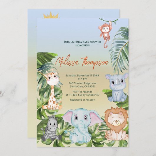 Cute Safari Oerwoud Little Animals Baby shower Kaart (Voorkant / Achterkant)