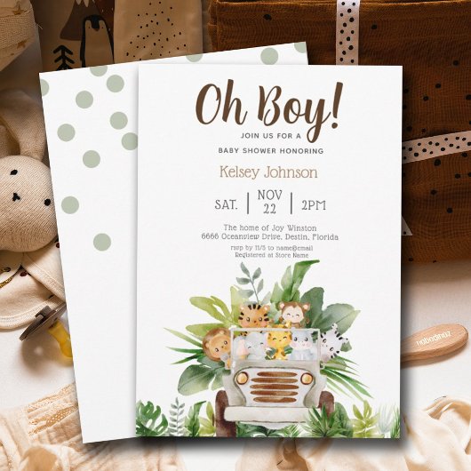 Cute Safari Oerwoud Zoo Animals Boy Baby shower Kaart