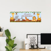 Cute Safari Oerwouden Birthday Party Banner Poster (Thuiskantoor)