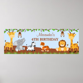 Cute Safari Oerwouden Birthday Party Banner Poster
