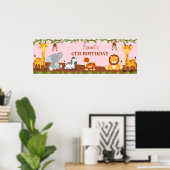 Cute Safari Oerwouden Birthday Party Banner Poster (Thuiskantoor)