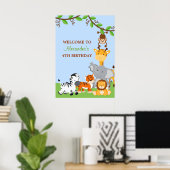 Cute Safari Oerwouden Birthday Party Banner Poster (Thuiskantoor)
