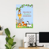Cute Safari Oerwouden Birthday Party Banner Poster (Thuiskantoor)