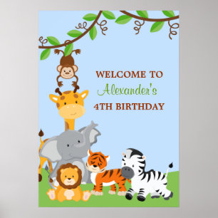 Cute Safari Oerwouden Birthday Party Banner Poster