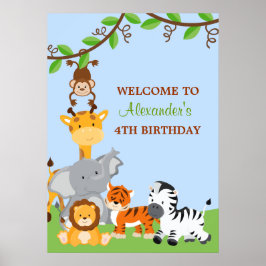Cute Safari Oerwouden Birthday Party Banner Poster
