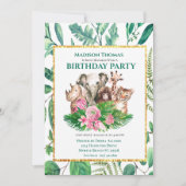 Cute Safari Oerwouden Birthday Party Invitati Kaart (Voorkant)