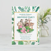 Cute Safari Oerwouden Birthday Party Invitati Kaart (Staand voorkant)