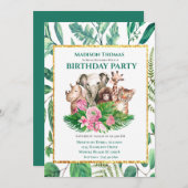 Cute Safari Oerwouden Birthday Party Invitati Kaart (Voorkant / Achterkant)