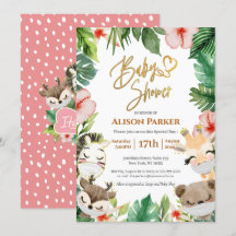 Cute Safari Pink Floral Greenery Baby Girl Shower