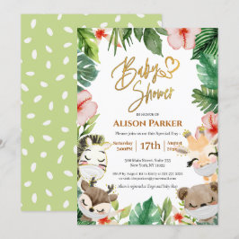 Cute Safari Pink Floral Greenery Baby shower Kaart