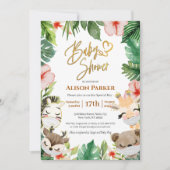 Cute Safari Pink Floral Greenery Baby shower Kaart (Voorkant)