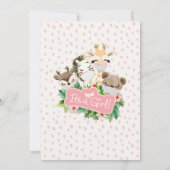 Cute Safari Roze Bloemige Groene Baby Meisje Showe Kaart (Achterkant)