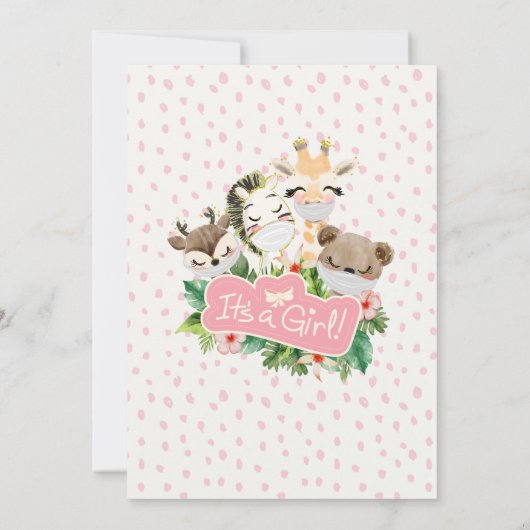 Cute Safari Roze Bloemige Groene Baby Meisje Showe Kaart (Achterkant)