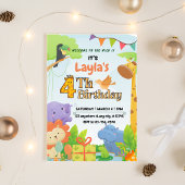Cute Safari Thema 4e Verjaardagsuitnodiging voor K Kaart