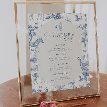 Cute Safari Toile de Jouy | Blauwe baby shower dra