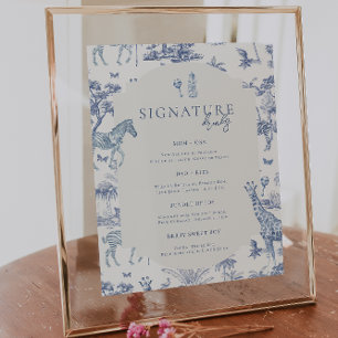 Cute Safari Toile de Jouy   Blauwe baby shower dra Poster