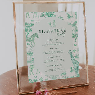 Cute Safari Toile de Jouy Mint babyshower drankj Poster