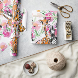 Cute Safari vrienden, giraffe, zebra, tijger Cadeaupapier