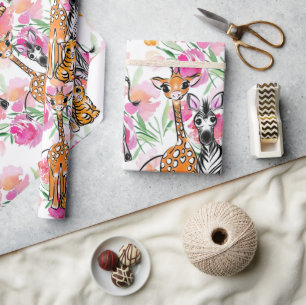 Cute Safari vrienden, giraffe, zebra, tijger Cadeaupapier