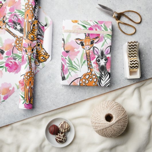 Cute Safari vrienden, giraffe, zebra, tijger Cadeaupapier (Crafts)